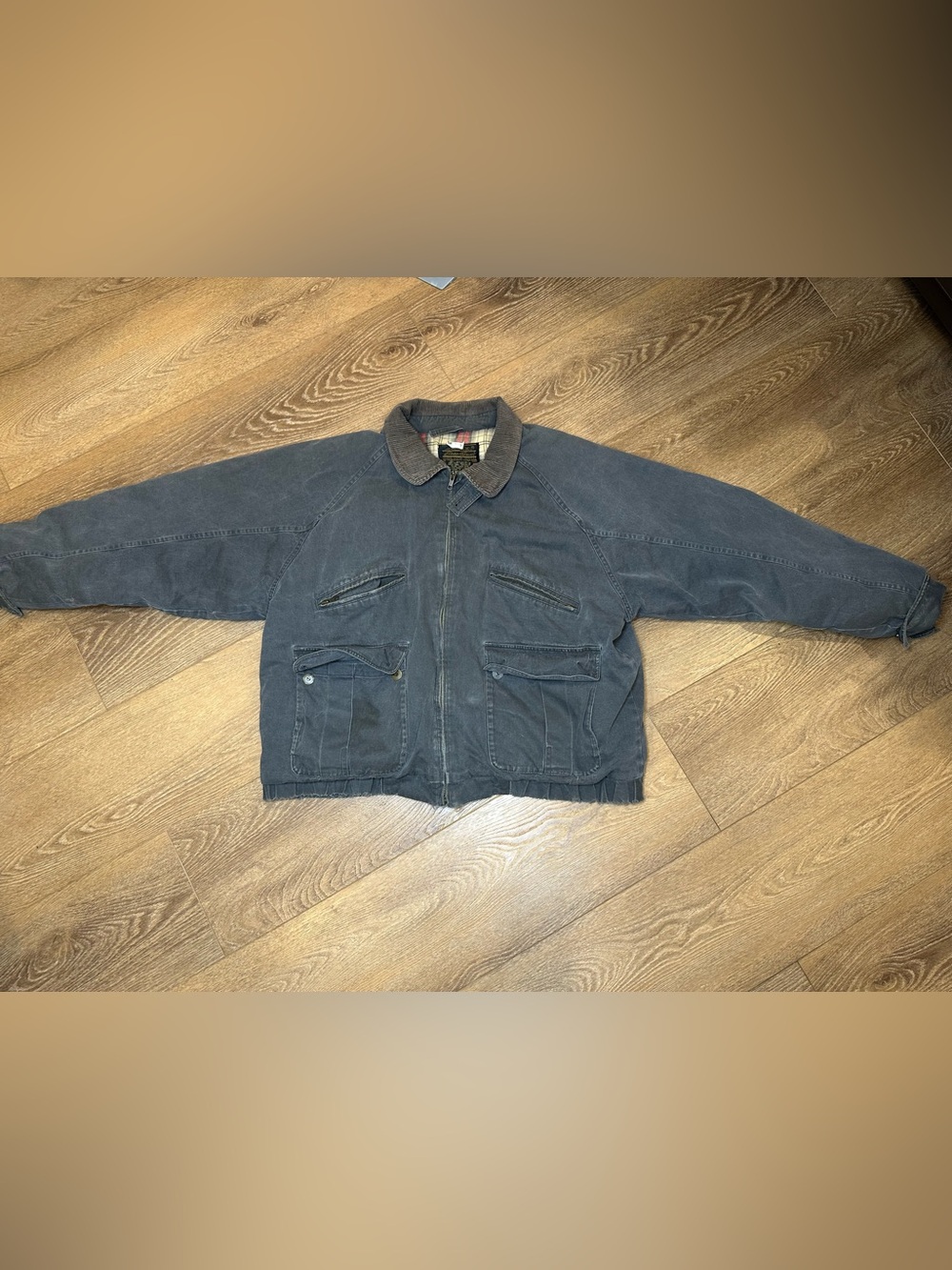 Vintage Eddie Bauer Down Men's Workwear Jacket with Corduroy Collar - shows wear